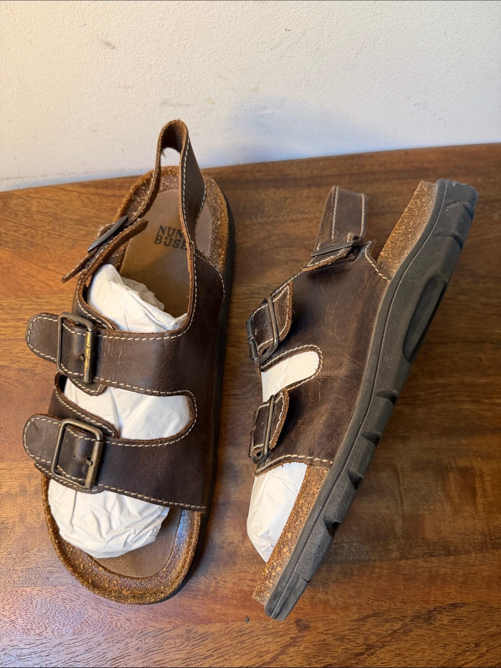 Nunn Bush Men’s Dark Brown Leather Double-Buckle Slingback Sandals 10